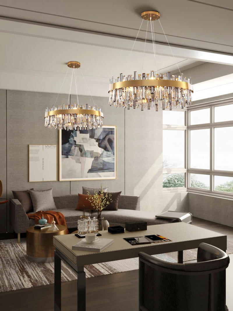 Description Picture 2 of itemE14 LED Gold Chrome Dimmable Clear Grey K9 Crystal Mixed Chandelier Hanging Light Lustre Suspension Luminaire Lampen For Foyer