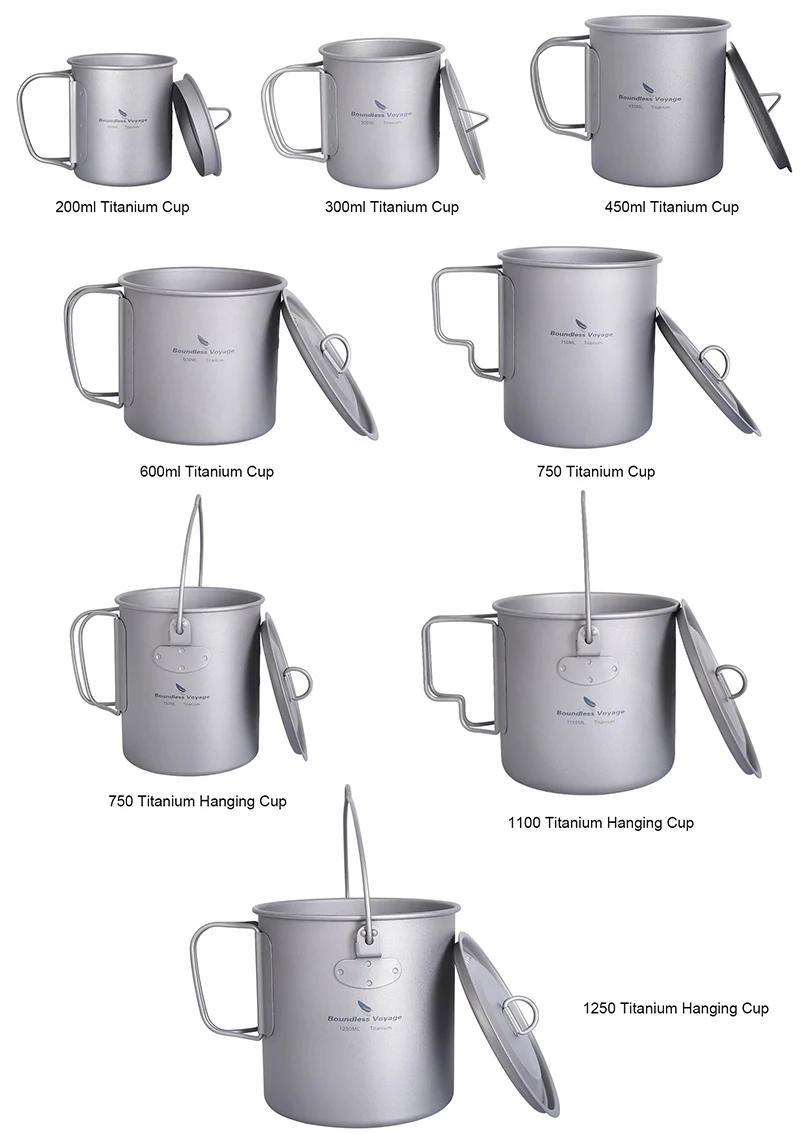Description Picture 3 of itemBoundless Voyage Camping Titanium Cup Mug Outdoor Tourist Picnic Cooking Hanging Pot Tableware Hiking Kitchen Equipment Cookware