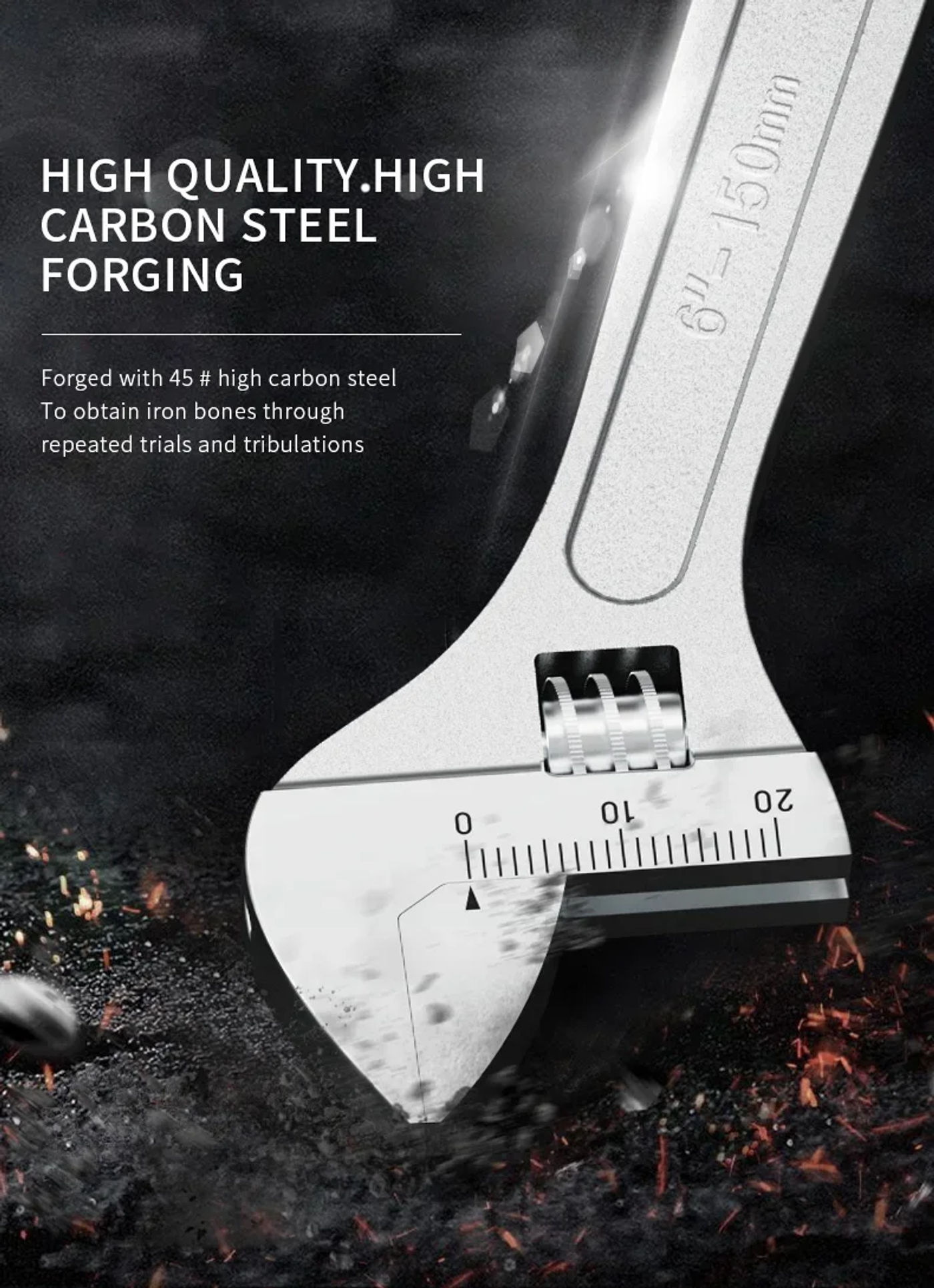 Description Picture 5 of itemAdjustable Wrench Large Openin long Handle Universal Spanner Carbon Steel Mechanical Workshop Hand Repair Tools Wrench Tools