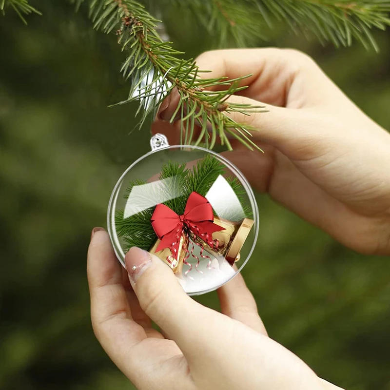 Description Picture 3 of item1/12Pcs DIY Hollow Balls Christmas Plastic Transparent Fillable Bauble Xmas Tree Hanging Ornaments Home Party Gifts Box Decor