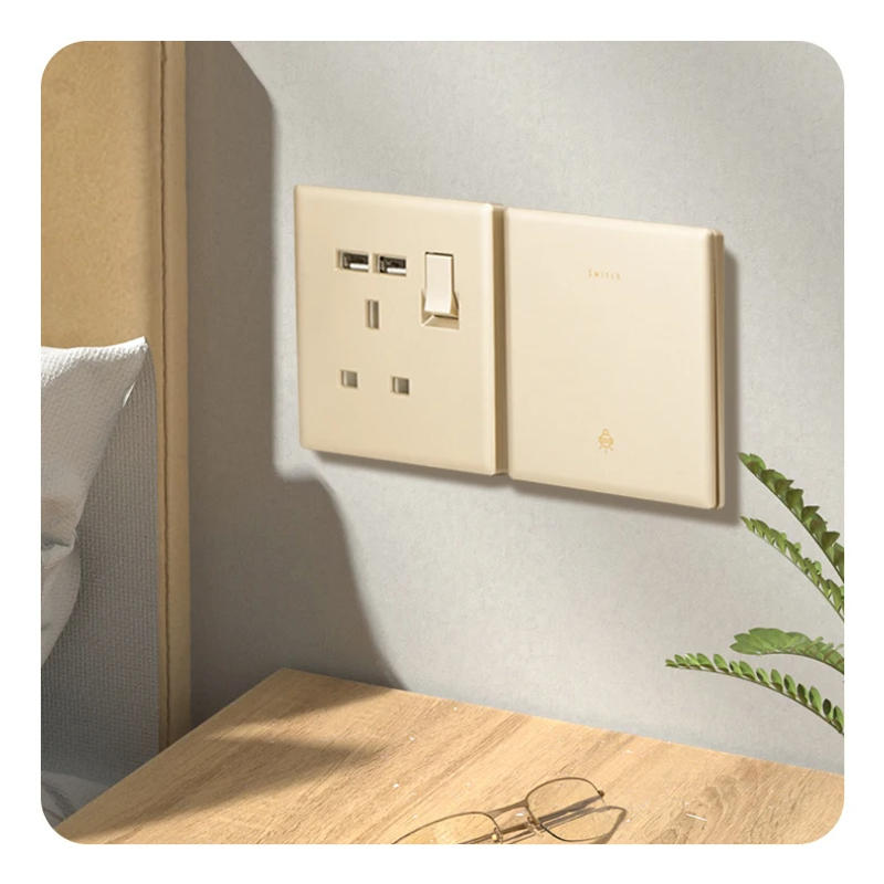 Description Picture 6 of itemAvoir Wall Push Button Switch 2Way On Off Gold Plastic Panel Electrical Outlets 13A UK Plug Double Power Socket Home Appliance
