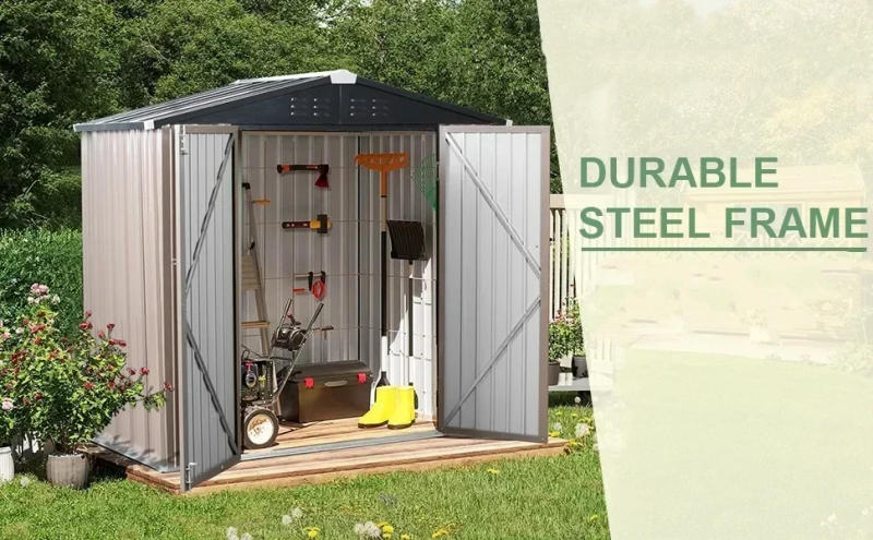 Description Picture 2 of item6 x 4 FT Outdoor Metal Storage Shed, Steel Garden Shed with Double Lockable Door, Tool Storage Shed for Backyard, Patio & Lawn