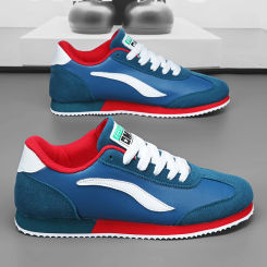 Hot Sale Men's Fashion Running Sneakers Blue Suede Leather Casual Sneakers Men Flat Sport Shoes Comfortable Jogging Shoes Man