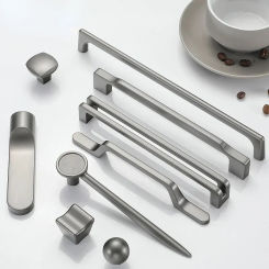European Gray Aluminum Alloy Extended Handle Kitchen Cabinet Door Zinc Alloy Long Handle Drawer Round Single Hole Handle