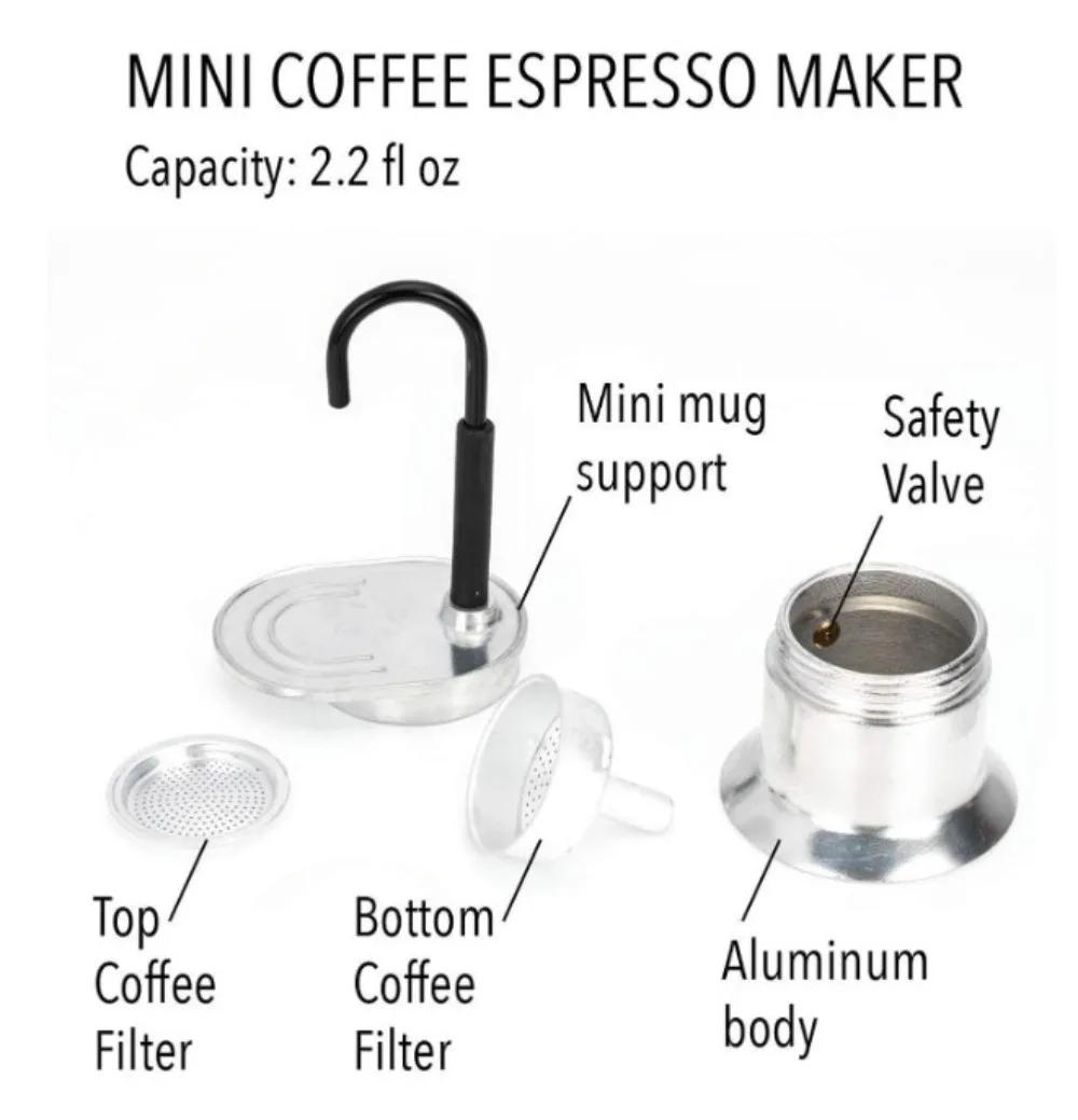 Description Picture 5 of item50ML Aluminum Single Tube Moka Pot 1 Cup Coffee Pot Stovetop Italian Coffee Machine Espresso Utensils Kitchen Coffeeware Barista