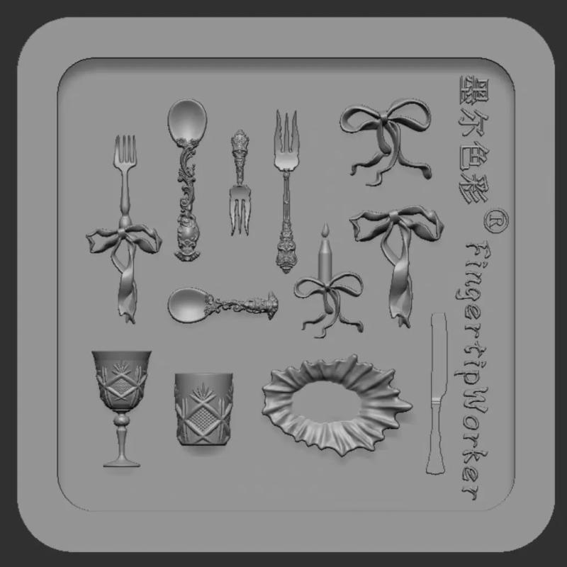 Description Picture 6 of item1Pc Silk Lace Rose Baroque Spoon Fork Clock Gear 3D Acrylic Mold Nail Art Decorations DIY Silicone Nail Templates Nail Mold