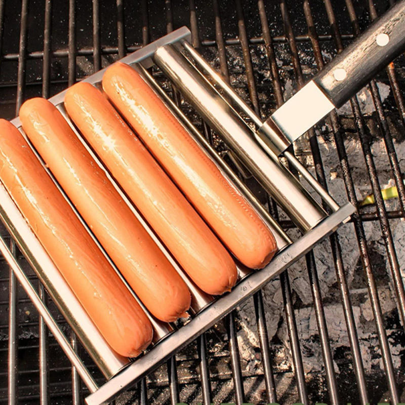 Description Picture 6 of itemHot Dog Roller Sausage Roller Rack Stainless Steel Hot Dog Grill Roller 5 Hot Dog Capacity BBQ Hotdog Roller for Evenly Grilling