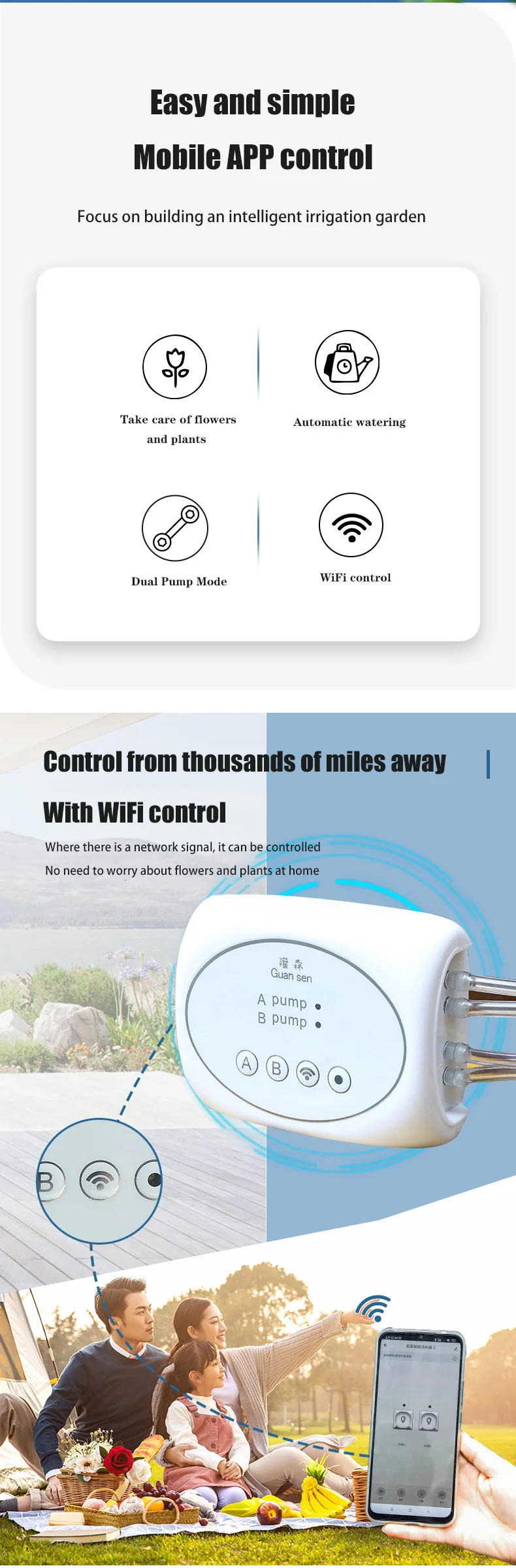 Description Picture 3 of itemWiFi Smart Garden Irrigation Controller Plant Automatic Drip Irrigation System Kit Mobile Phone Control Watering Timer Device