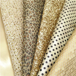 Gold Glitter Leather Sheets Dots Leopard Synthetic Leather Smooth Vinyl Lace Glitter Honey Comb Faux Leather Fabric  W349