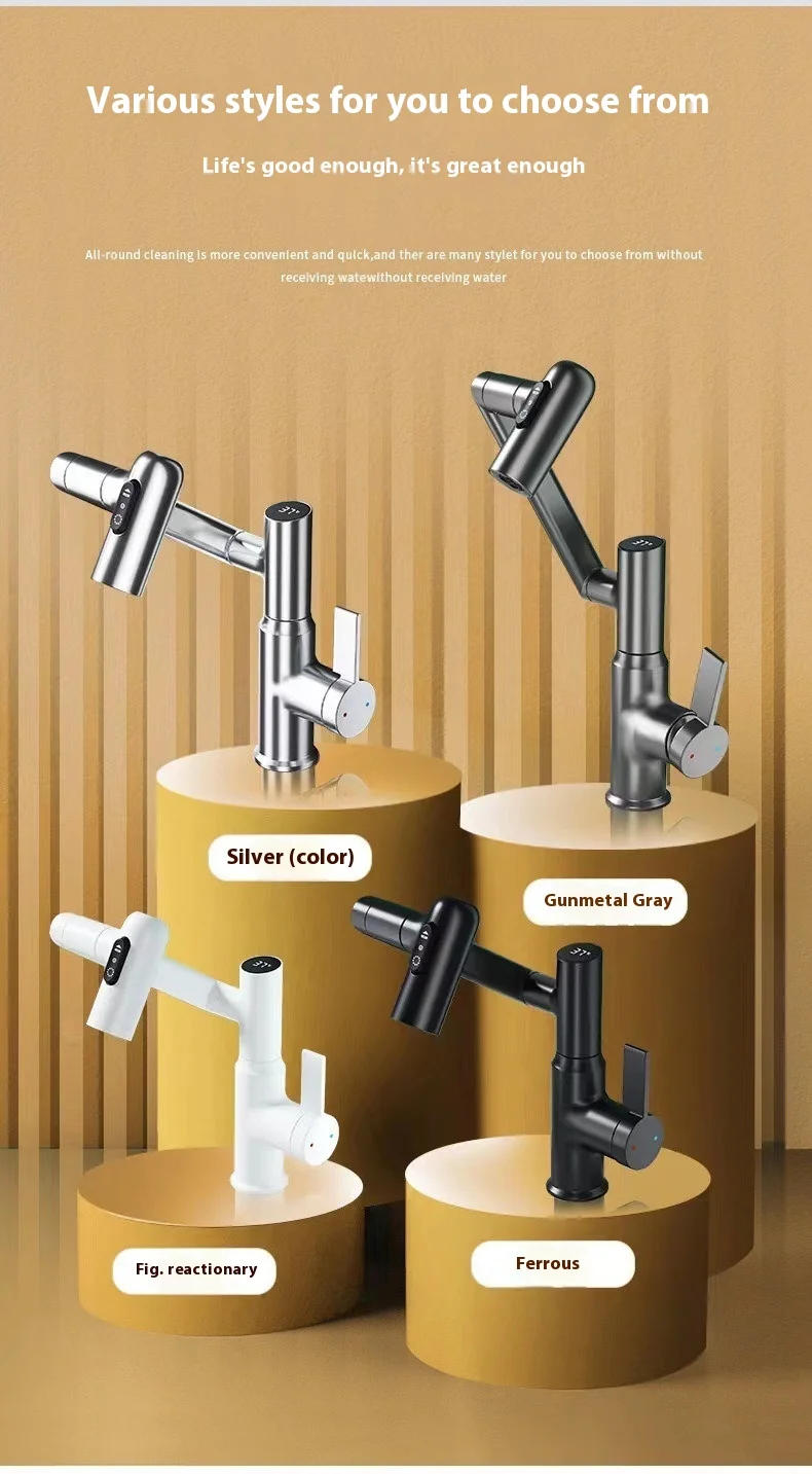 Description Picture 3 of itemRotatable Brass Bathroom Faucet Temperature Display 3 Water Modes Luxury Sink Hot and Cold Water Tap Sink Bath Mixer Accessories