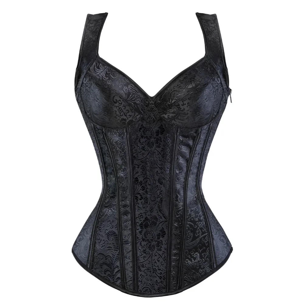 Description Picture 3 of itemWomen Corset with Straps Overbust Corset Plus Size Floral Jacquard Corset Zipper Top Gothic Steampunk Corsets Bustier