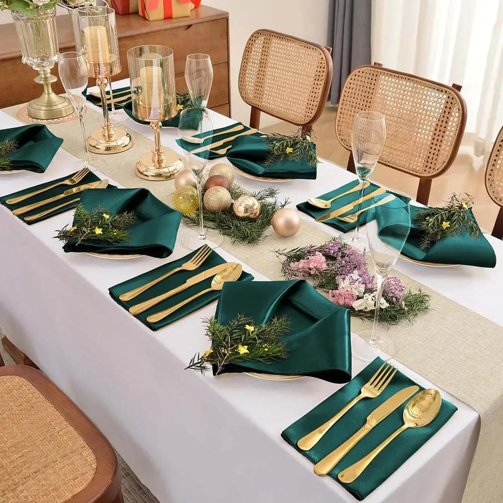 Description Picture 6 of item6pcs Satin Napkin Green 30cm*30cm Serving Table Decor Dinner Towel for Wedding Party Home Hotel Christmas Decor Table Napkins