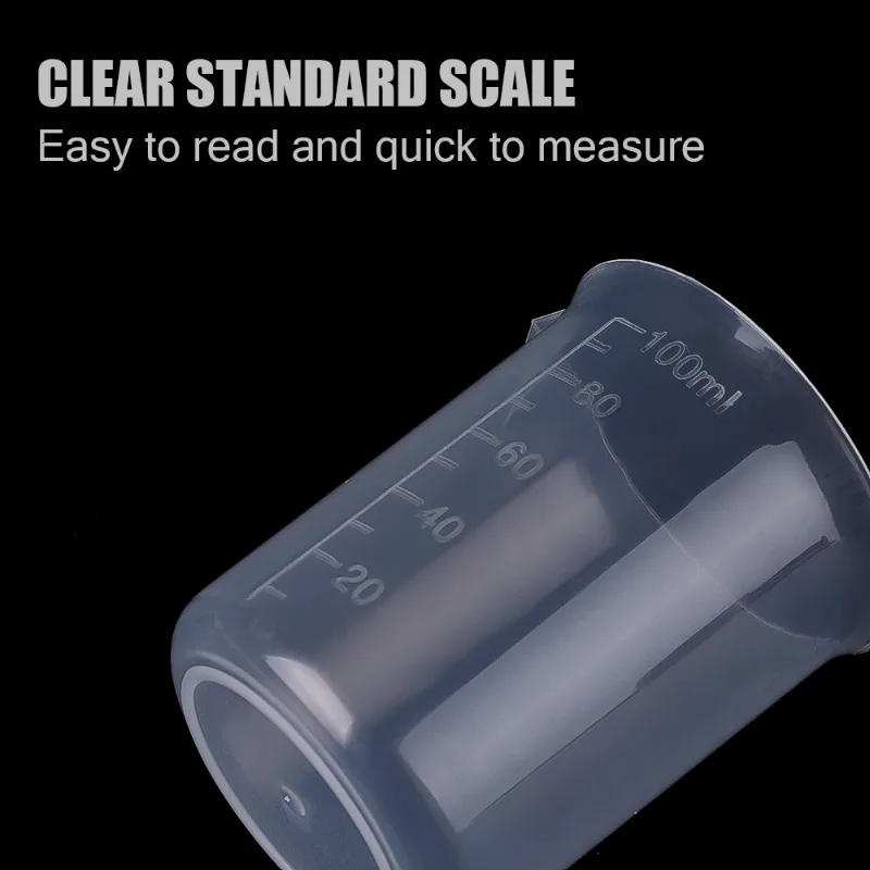 Description Picture 6 of item1/12PCS 100 ML Graduated Measuring Cup Transparent Plastic Pour Laboratory Container Spout Without Handle Kitchen Bar Supplies