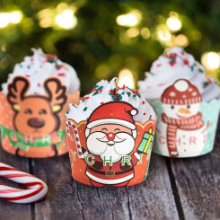 20Pcs Christmas Cupcake Linner Cartoon Santa Claus Muffin Paper Cups 2024 Christmas Party Cake Decoration Supplies Kids Favors