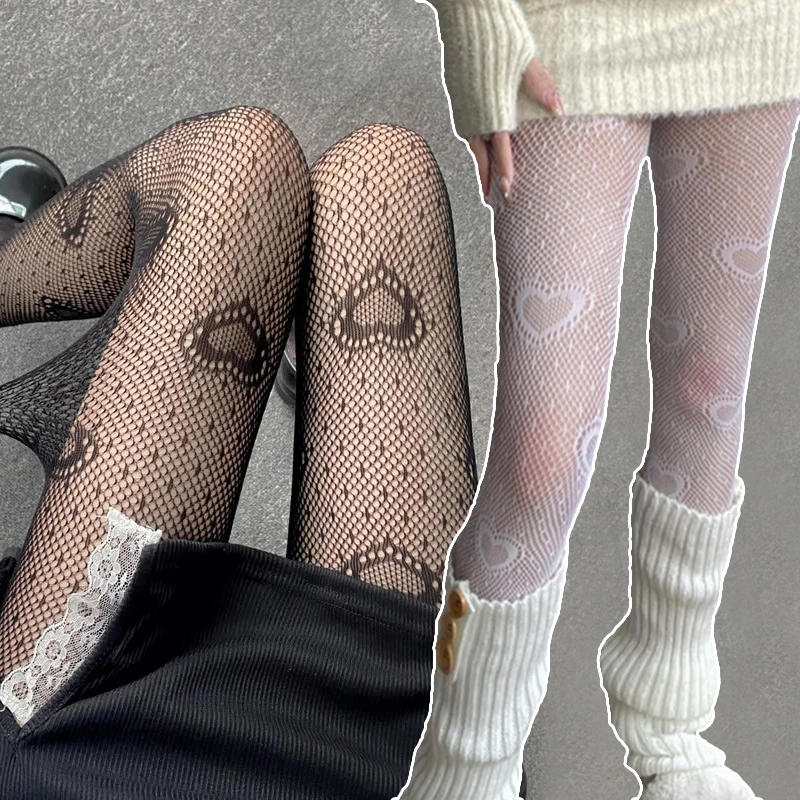 Description Picture 2 of itemHeart Flower Mesh Japanese Girl Lolita Ins Tights Stockings White Fishnet Pantyhose Female for Women Summer Legging Stocking