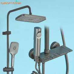 Gun Grey Gray System Intelligent Bathroom Digital Display Shower Faucet Set 4-way Rainlfall Bathroom Mixer Bidet Shower Set