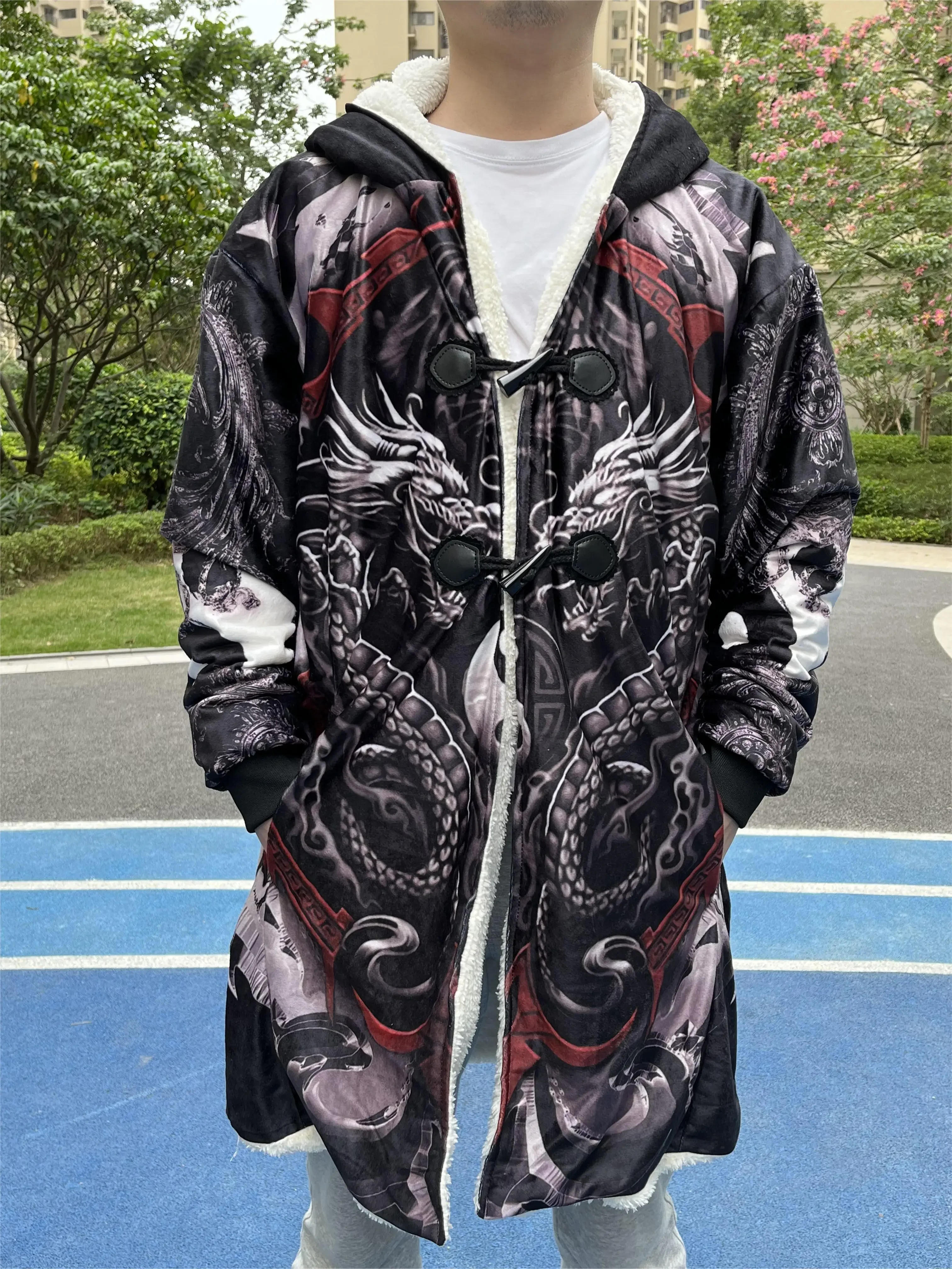 Description Picture 3 of itemYin And Yang Dragon Tai Chi Eight Trigrams Overcoat Coat 3D Print Thick Warm Hooded Cloak  Men Windproof Fleece Unisex Casual-8