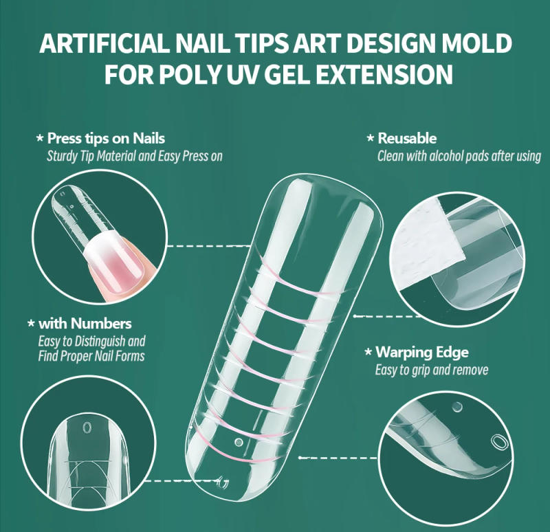 Description Picture 5 of itemNailpop Colorful Dual Form Molds for Poly Gel Nail Extension Set Multiple Shape Reusable Perfect for DIY Nail Art and Salon Use