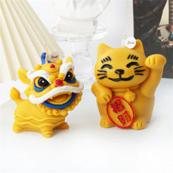 Oriental Lion Dance Silicone Mold 3D Large Lucky Cat Candle Mold DIY Handmade Plaster Making Tool New Year Mascot Decorations