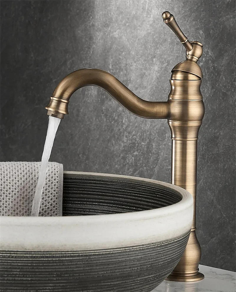 Description Picture 3 of itemBathroom Antique Brass Bathroom Basin Faucet Cold And Hot Water Mixer Sink Deck Mounted Black Oil Brushed Tap