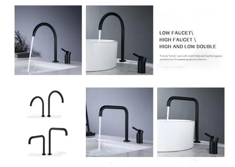 Description Picture 4 of itemBrushed Gold Basin faucet Bathroom Faucet two hole bathroom Sink Black sink tap rotating widespread Black basin Tap