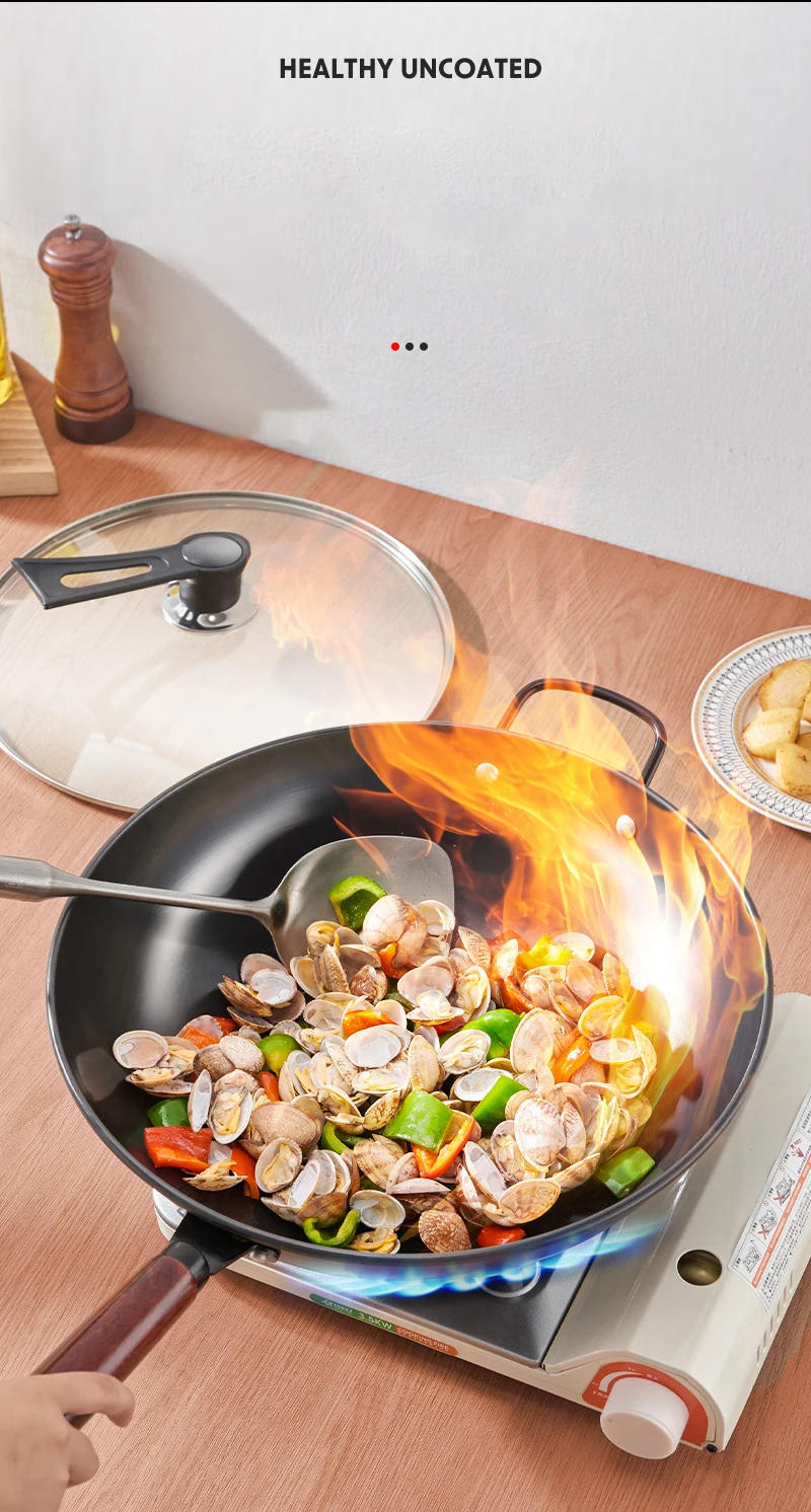 Description Picture 5 of itemGIANXI High-Grade Handmade Iron Pan Without Coating Household Cooking Pots Health Wok Frying Pan Non-stick Frying Pan