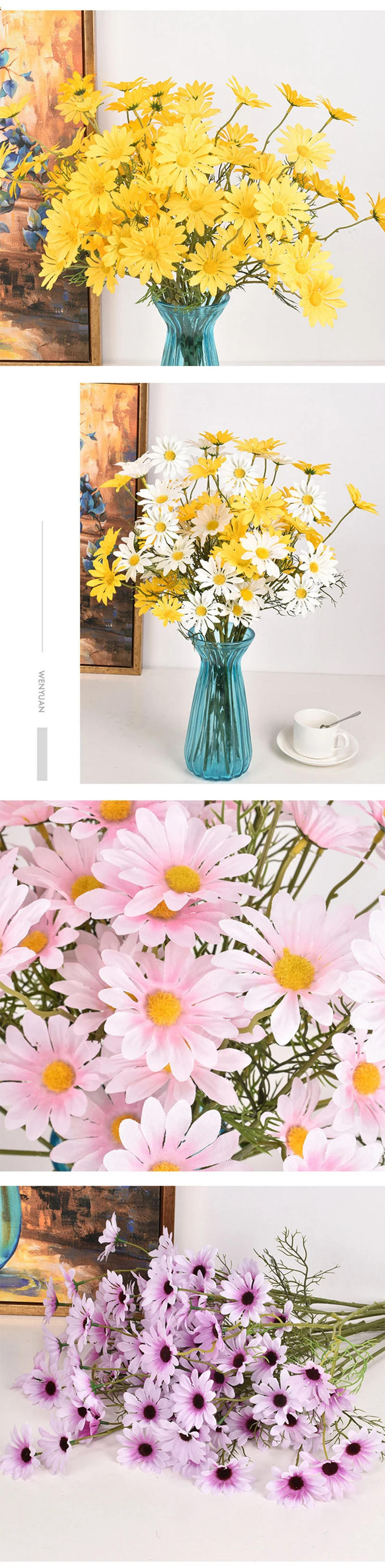Description Picture 5 of item3/5/10Pcs Artificial White Daisy Flower Bouquet DIY Vase Home Garden Living Room Decoration Wedding Party Silk Fake Flowers