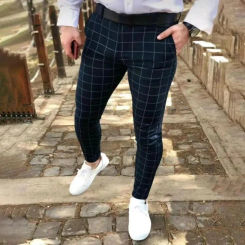 Retro Block Men's Summer Fashion Business Casual Pants Set Long Pants Men's Elastic Straight Leg Formal Pants MA2