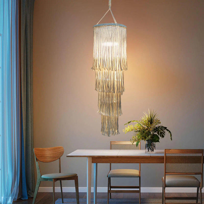 Description Picture 4 of itemBoho Hanging Pendant Light Cover Macrame Lamp Shade Handmade Ceiling Decor for Living Room Bedroom Nursery Dorm Home Bathroom