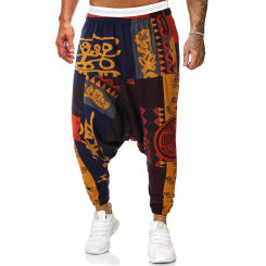 2024 Summer Beach Style Thai Lantern Pants Wide Leg Pants Drawstring Elastic Waist  Printing Long Pants Men Trousers