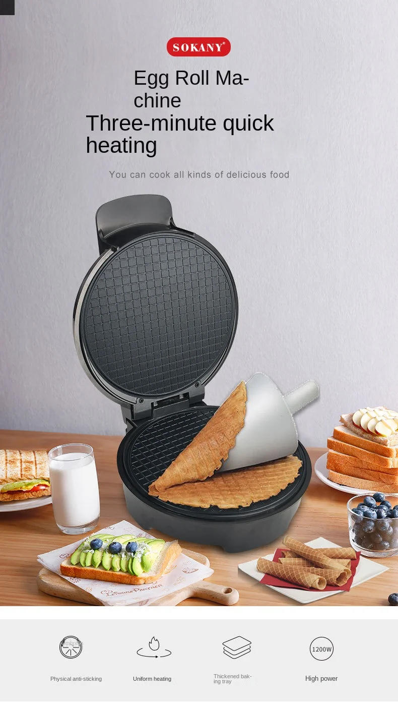 Description Picture 2 of itemRAF Electric Waffle Cone and Sandwich Maker, DIY Egg Roll, Ice Cream Cone Maker for Home Use