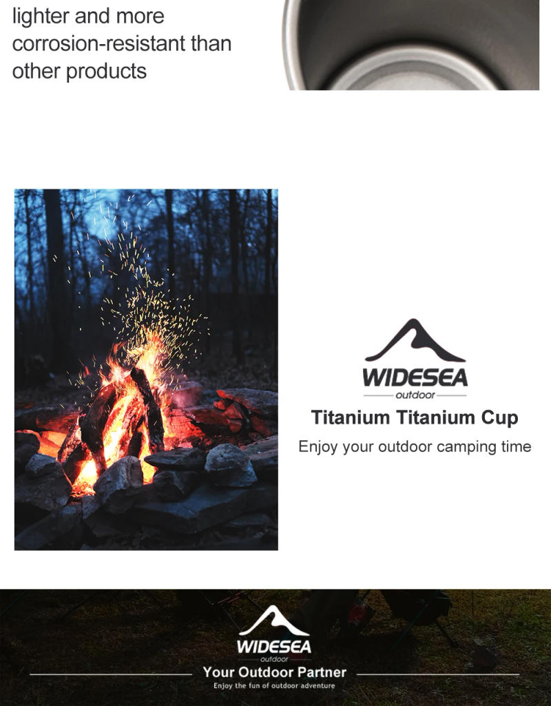 Description Picture 5 of itemWidesea Camping Titanium Beer Glass Mug Cup Tourist Tableware Picnic Outdoor Kitchen Equipment Travel Cooking  Cookware Hiking