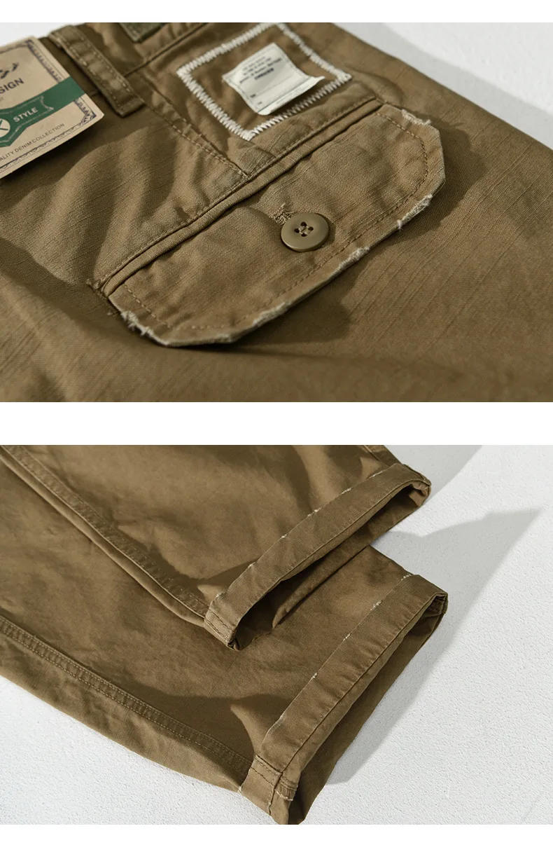 Description Picture 6 of itemDistressed Cargo Pants Men's Cotton Wide-leg Multi-pocket Trousers Japanese Solid Color Casual Versatile Pants Spring Streetwear