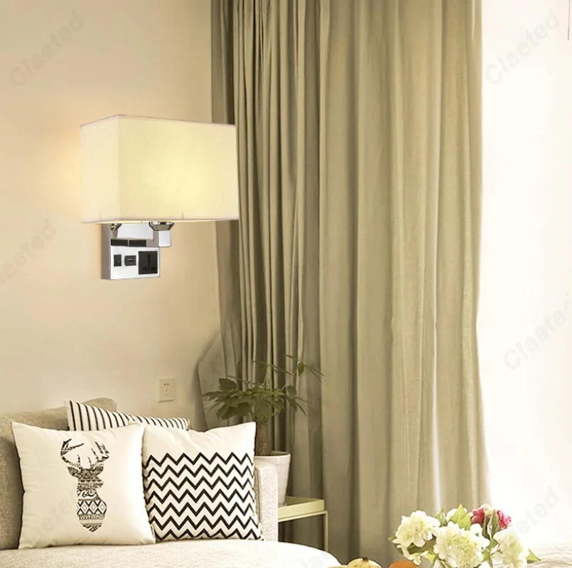 Description Picture 3 of itemCreative LED Fabric Lampshade E27 with Switch Wall Light USB Charging Port Bedroom Bedside Lamp Indoor Decorative Wall Light