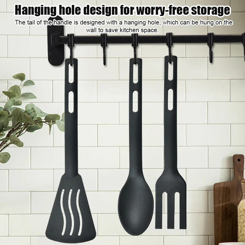 Description Picture 6 of item1/3PCS Nylon Kitchen Utensils Set Kitchen Cooking Tools Slotted Turner Solid Spoon Fork Children Spade Fork Spoon Dinnerware