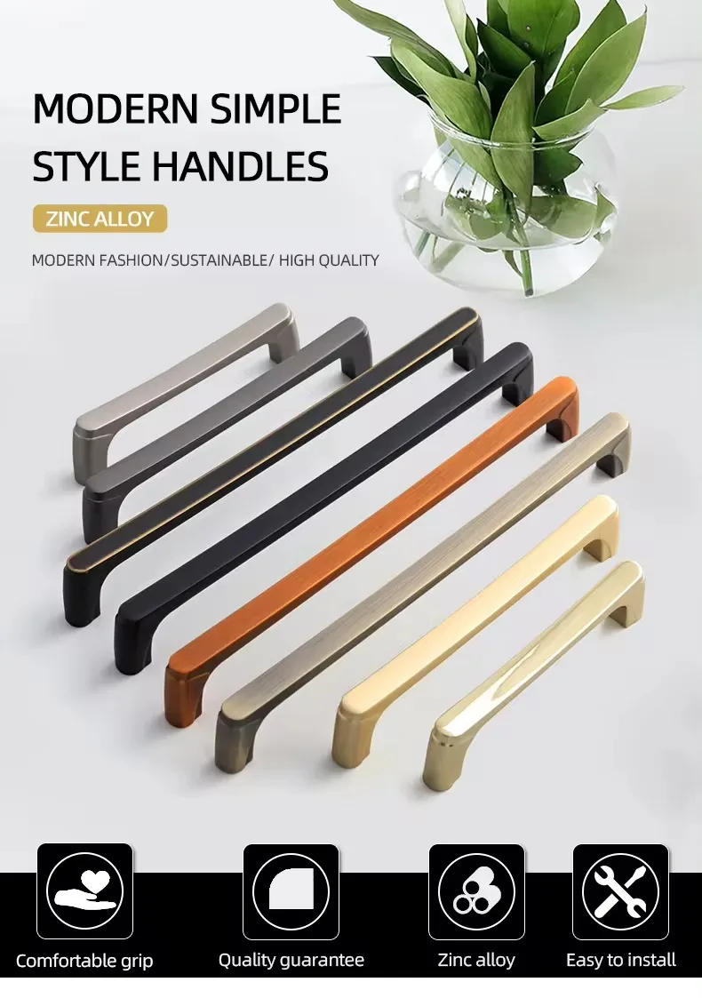 Description Picture 2 of itemModern Minimalist Zinc Alloy Kitchen Cabinet Handles Wardrobe Door Pulls Black Drawer Knob Golden Handles for Furniture Hardware