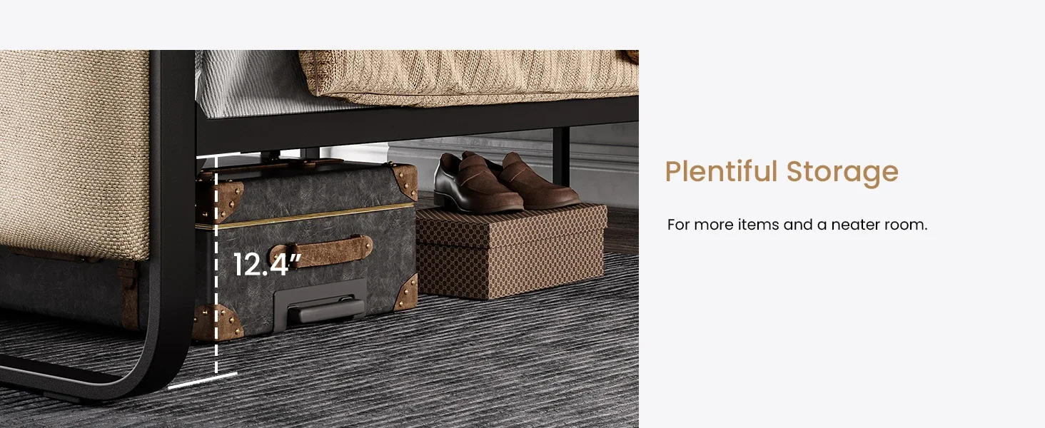 Description Picture 6 of itemBed Frame, with Curved Upholstered Headboard and Footboard, Large Under Bed Storage, No Box Spring Needed, Queen Size, Bed Bases