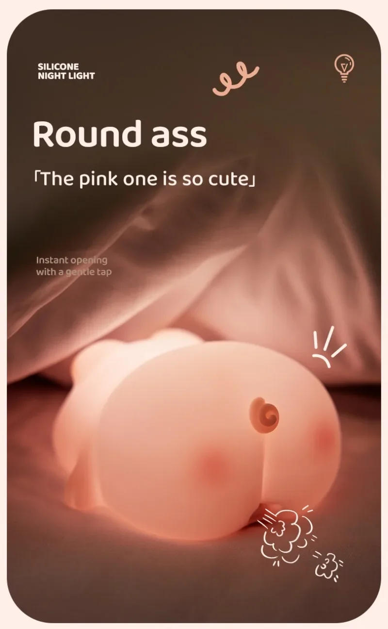 Description Picture 6 of itemPink Piggy Night Light Cute LED Silicone Night Lamp Indoor Atmosphere Pat Lamp Room Decoration USB Children's Night Light Gift
