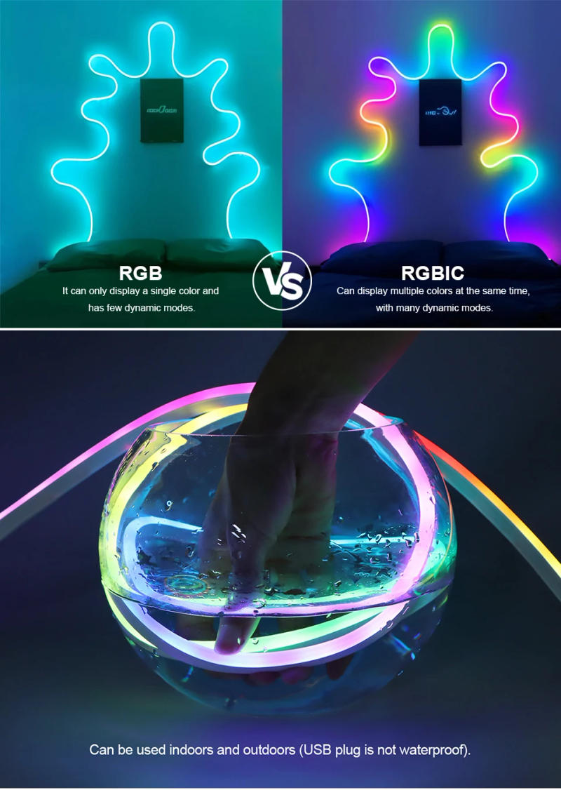 Description Picture 4 of itemRGBIC Dreamcolor Chasing Neon LED Strip Lights Bluetooth Music Sync Control Silicone Neon Rope Light For Home Party Decor