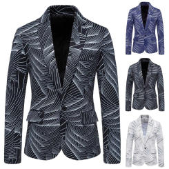 2024 Men Printed Blazers Clothing Slim Fit Navy Blue Mens Blazer Jacket Autumn Formal Hombre Plus Size Fashion Shirt Coats