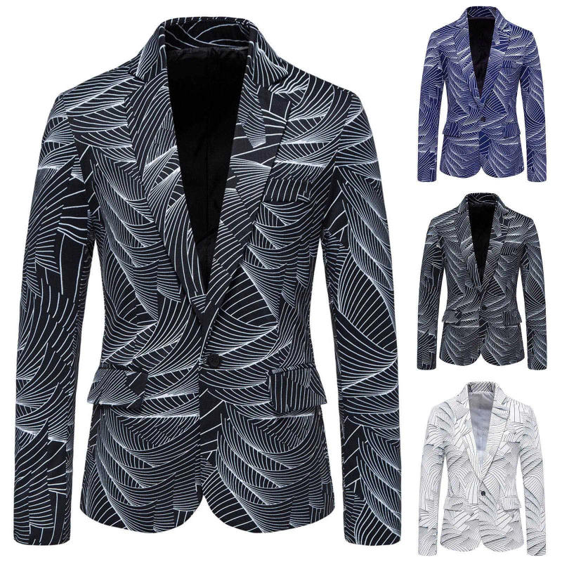 Description Picture 2 of item2024 Men Printed Blazers Clothing Slim Fit Navy Blue Mens Blazer Jacket Autumn Formal Hombre Plus Size Fashion Shirt Coats