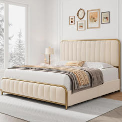 Full Size Bed Frame with 4 Storage Drawers and Headboard, Heavy Duty Metal Mattress Foundation with Wooden Slats
