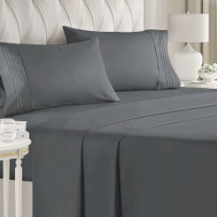 Battilo Double Bed Sheets 4Pieces Set Fitted/Flat Sheet with Pillowscase Luxury Microfiber King Queen Full Twin Size Bedding Set