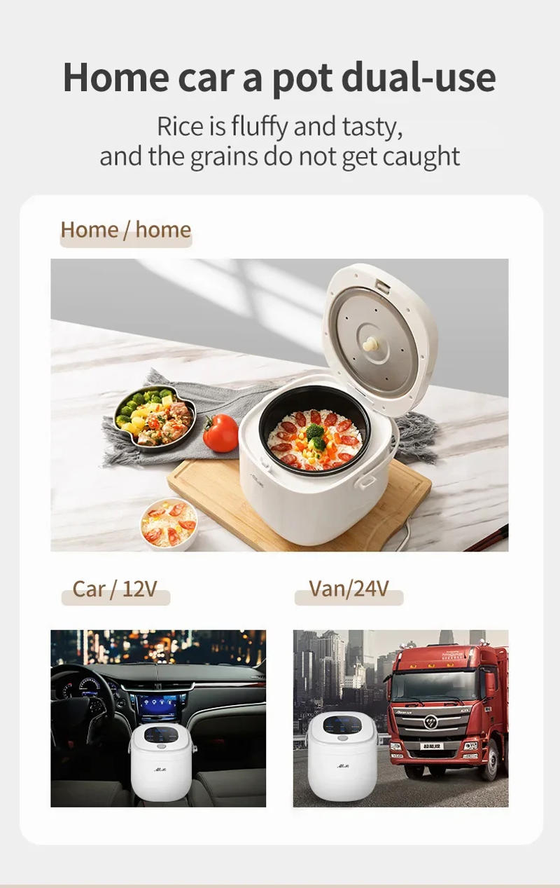 Description Picture 6 of item2L 12V 24V Mini Rice Cooker Electric Heating Lunch Box Portable Thermostat Food Steamer Multi Electric Cooker For Car Truck
