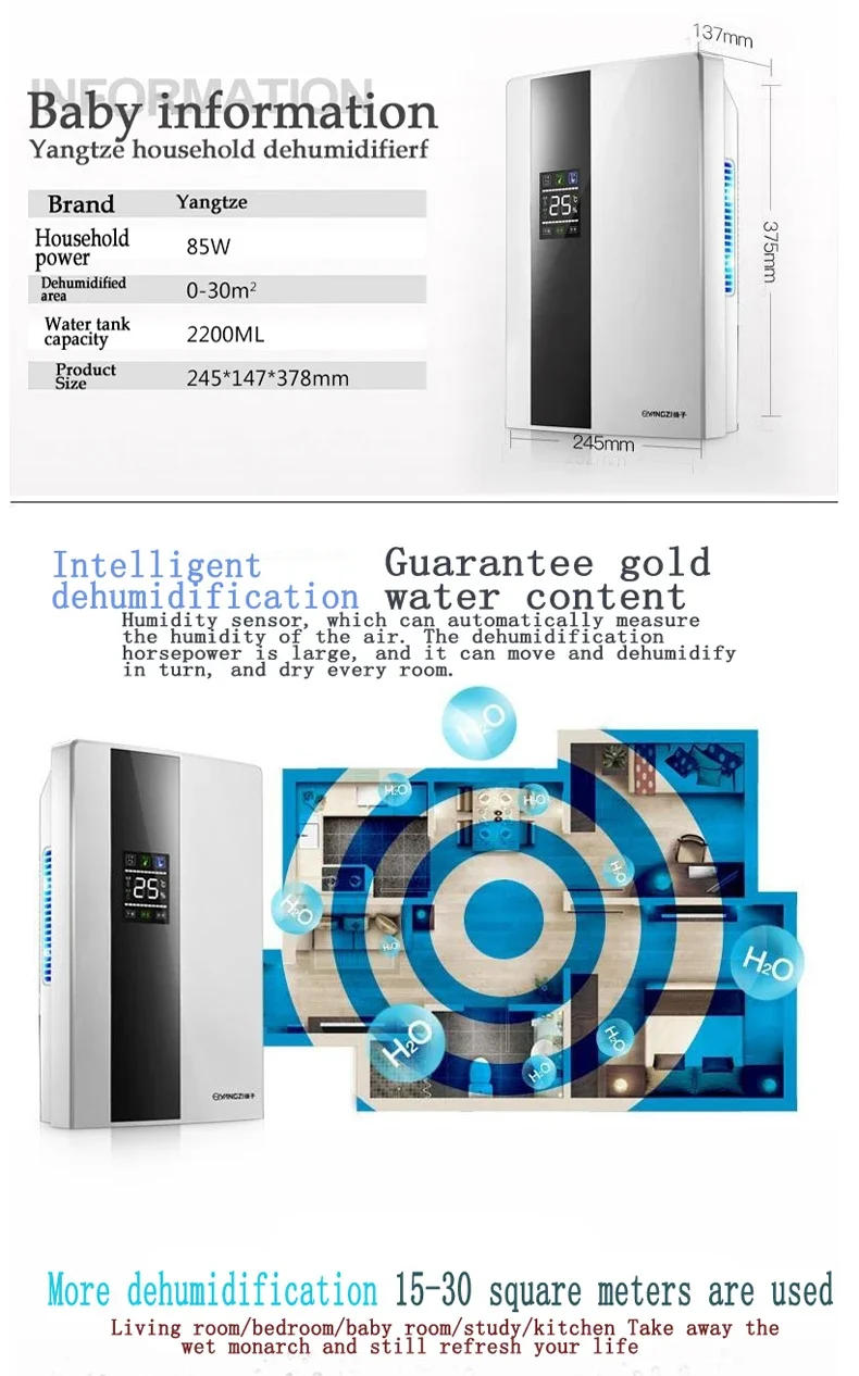 Description Picture 6 of item2025 New Dehumidifier Moisture Absorber Household Mute Bedroom Basement Remote Control Timing External Water Pipe