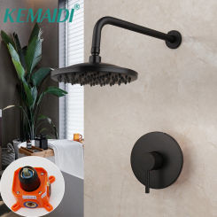 KEMAIDI  Matte Black Rainfall Shower Faucet Set without Handshower Single Lever Swivel Spout Bath Shower Mixer System Shower Tap