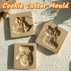 Wooden Cookie Molds for Christmas, DIY 3D Engraved Embossed Biscuit Cutter Moulds, Xmas Tree Snowflake Santa Claus Gingerbread