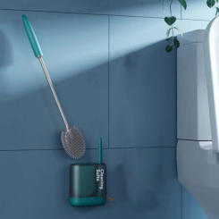 1 Set Modern Bathroom Brush Damp-proof Quick Dry Strong Decontamination Wall-mounted Toilet Bowl Double Brush with Holder Set