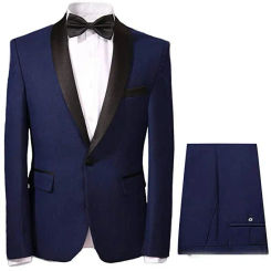 Dark Blue Formal Wedding Elegant Men Suit Groom Tuxedo Prom Slim Fit Blazers Hombre Shawl Lapel High Quality Custom 3 Piece Set