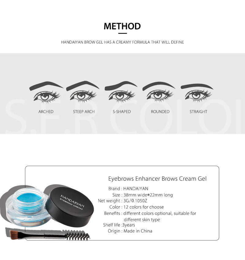 Description Picture 6 of itemHANDAIYAN 12 Color Waterproof Eyebrow Cream Professional Eyeliner Eyebrow Gel High Brow Tint Black Eye Brow Makeup Tools